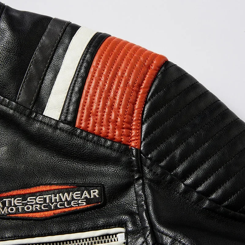 Motorcycle Commuting Racing Suit Men's Outdoor Cycling Coat 2025 Autumn European American Tough Guy Stand Collar Leather Jacket