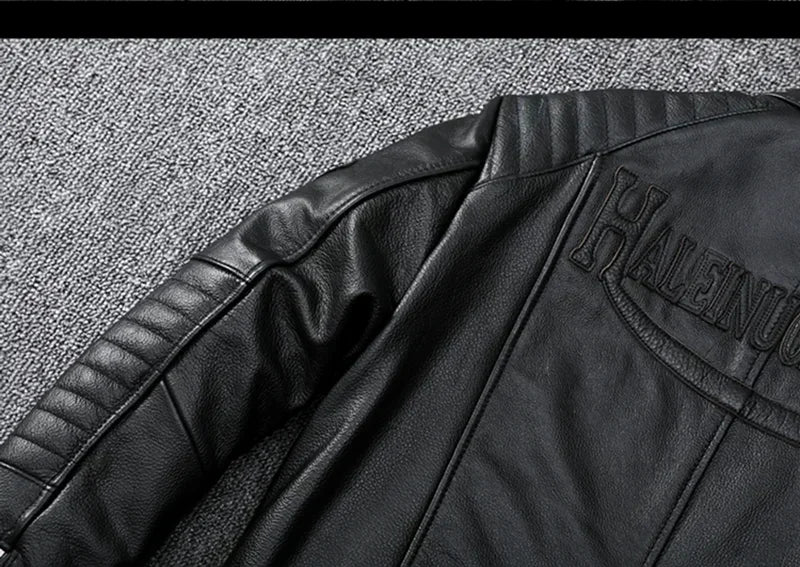 Motorcycle for Men Biker Style Mixed Spinning Slim Cowhide Coat Men  Jackets