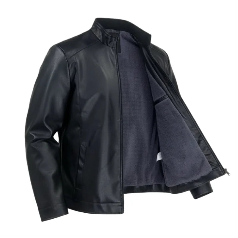 Outdoor Cycling Leather Jacket Warm Windproof Autumn Winter Stand-up Collar Cardigan Long-sleeved Jacket Fitted Motorcycle Suit