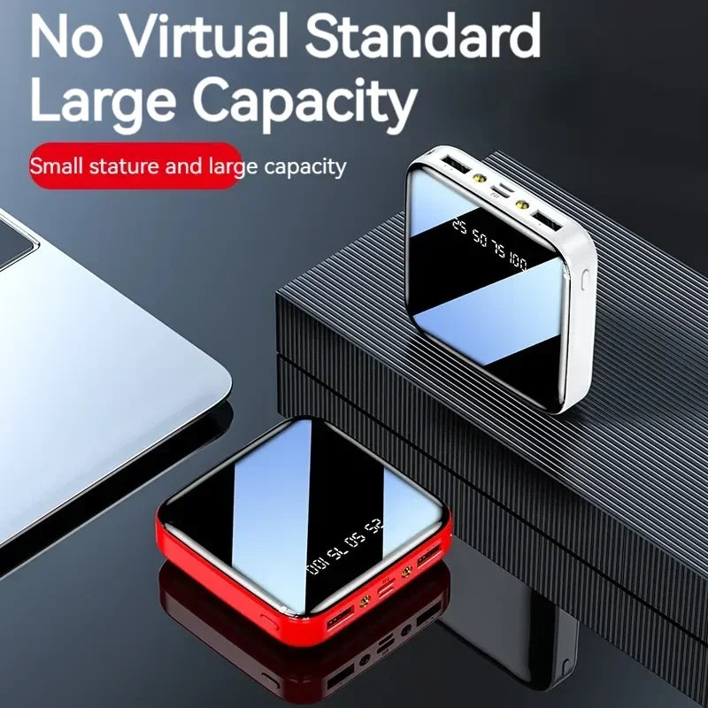 Mini 500000mAh Power Bank Portable Charger Mirror Screen LED Digital Powerbank External Battery for iPhone Huawei