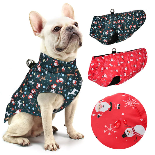 Waterproof Pet Jacket For Christmas Winter Warm Dog Coat For Small Medium Dogs New Year Santa Claus Print Pets Bulldog Outfits