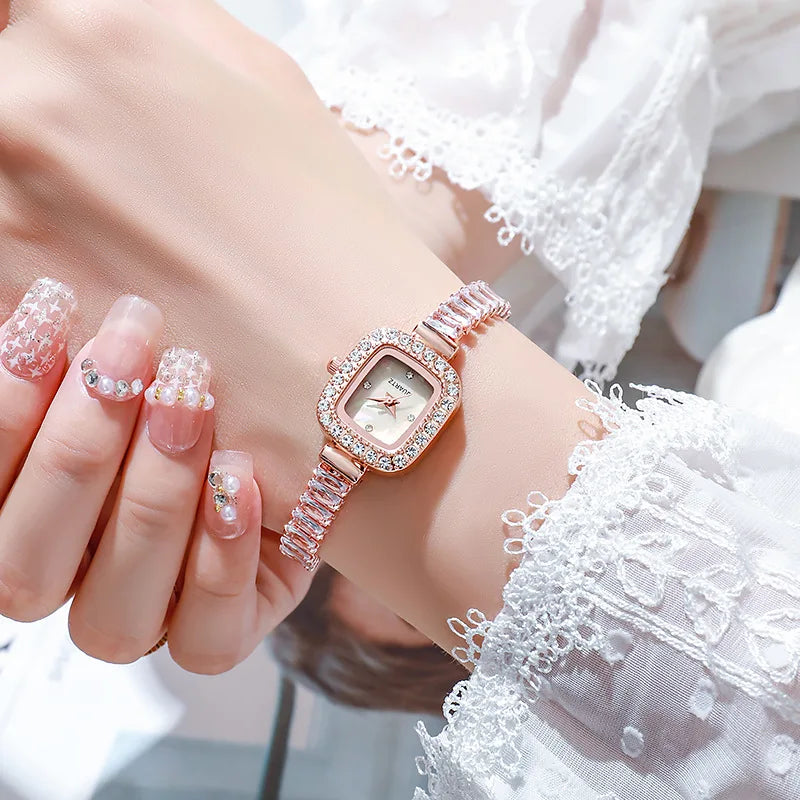 Fashion Rhinestone Women Watch Square Dial Ladies Quartz Watches Bracelet Band Wristwatches