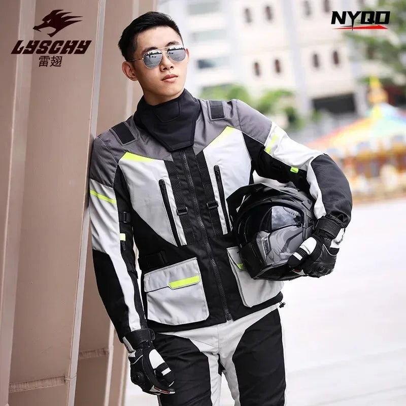 LYSCHY Motorcycle Riding Suit Rally Kit Large Size Drop-proof Waterproof Motorbike Travel Men Four Season Blouson Moto Homme