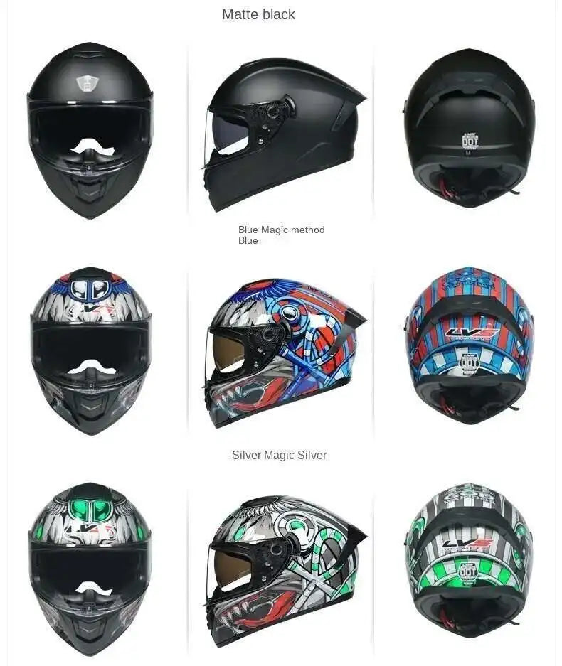 Motorcycle Helmet  four seasons LVS  Professional racing dual lens safety helmet motorcycle full face protector, approved by DOT