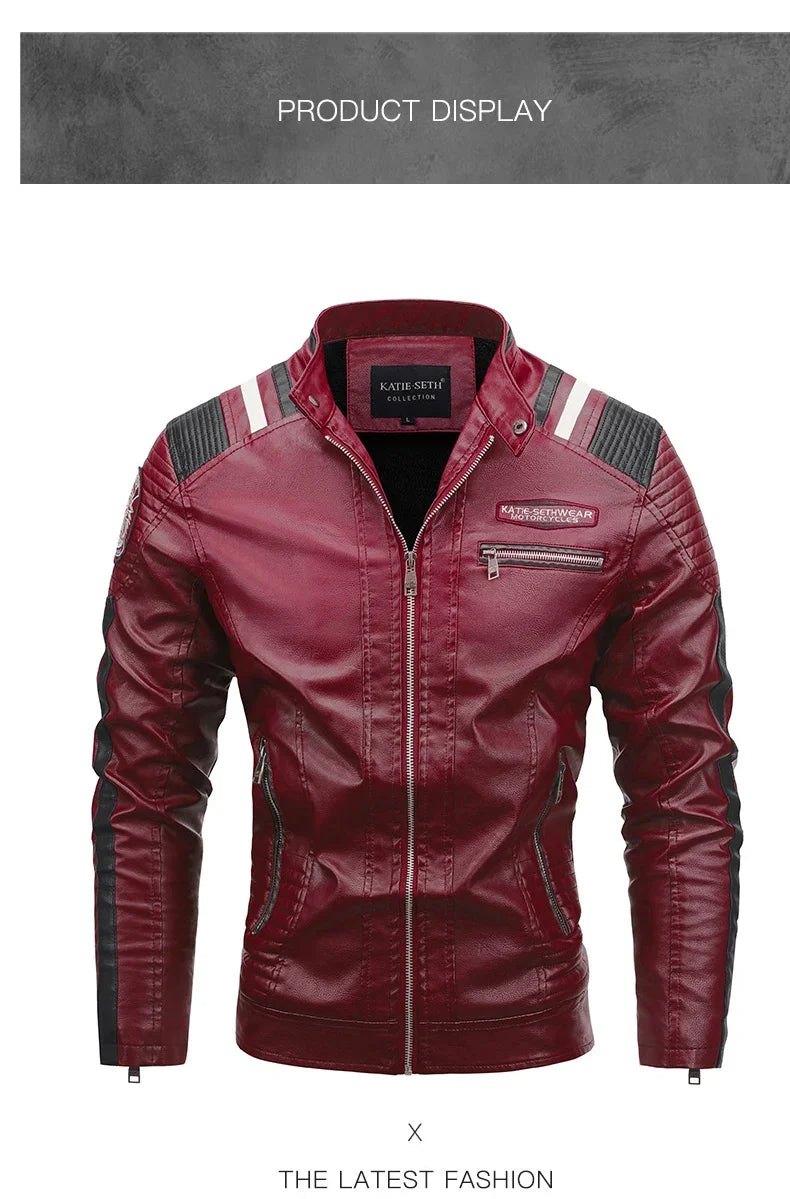 Motorcycle Commuting Racing Suit Men's Outdoor Cycling Coat 2025 Autumn European American Tough Guy Stand Collar Leather Jacket