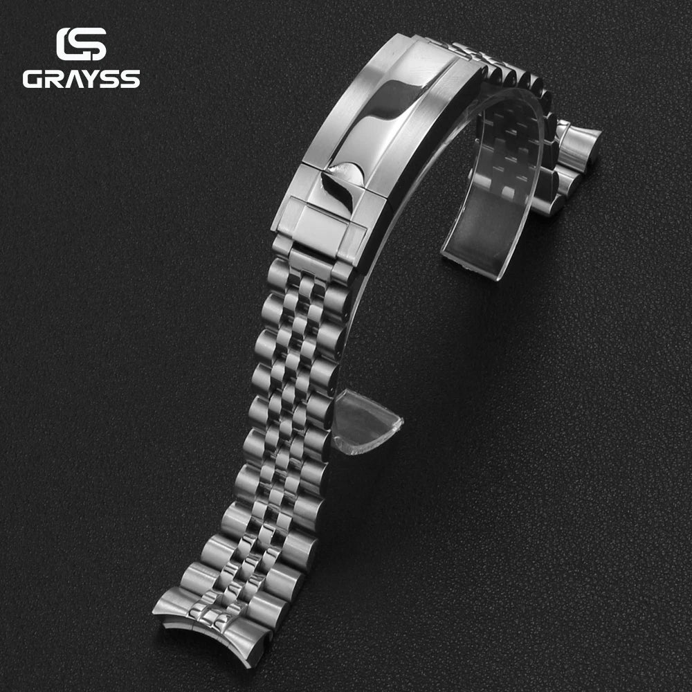 GRAYSS 20MM Width Presidential Solid 316L Bracelet Stainless Steel Glide Lock Clasp Wristband for Sub NH34 NH35 Watch Case
