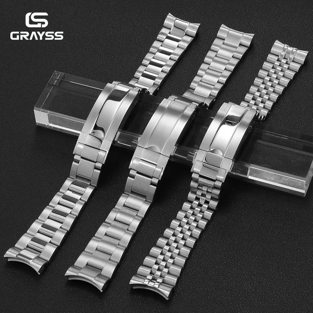 GRAYSS 20MM Width Presidential Solid 316L Bracelet Stainless Steel Glide Lock Clasp Wristband for Sub NH34 NH35 Watch Case
