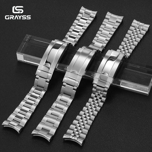 GRAYSS 20MM Width Presidential Solid 316L Bracelet Stainless Steel Glide Lock Clasp Wristband for Sub NH34 NH35 Watch Case