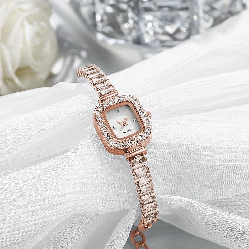 Fashion Rhinestone Women Watch Square Dial Ladies Quartz Watches Bracelet Band Wristwatches