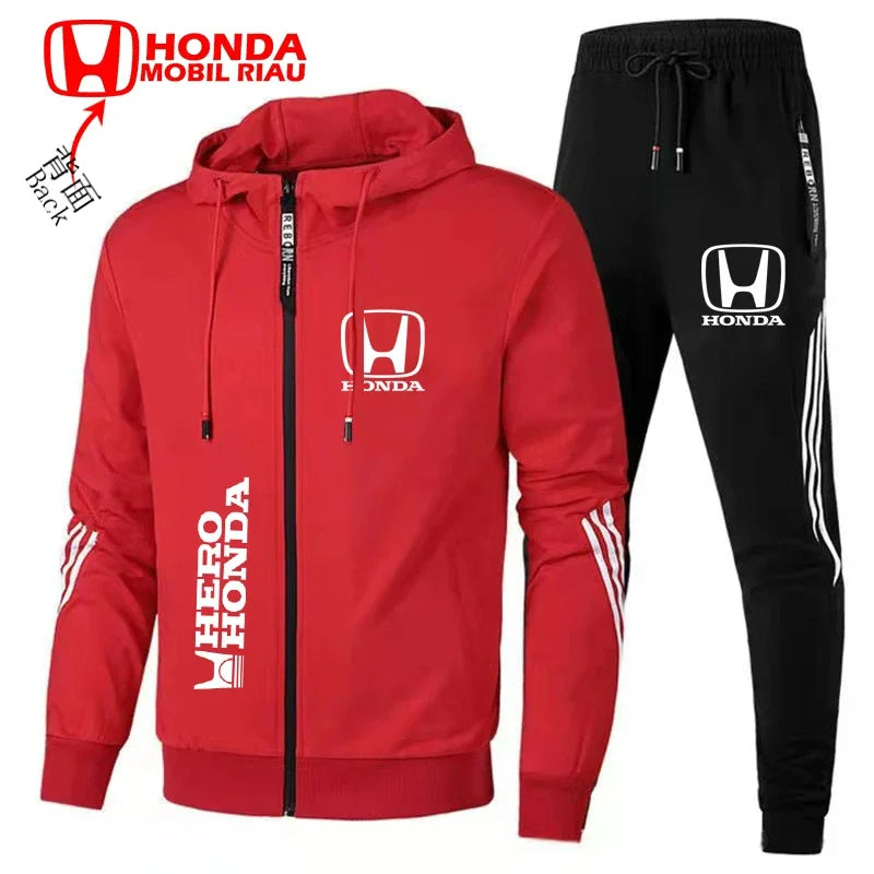Honda Logo Print Motorcycle Riding Suit Men's Suit Honda Car Logo Racing Suit Zipper Work Jacket Trousers Two-piece Suit