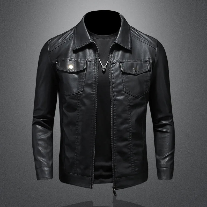 New 2025 Men's Leather Jacket Oversized Slim Motorcycle Biker Suit Autumn/Winter Thickened PU Leathers Waterproof Coat Man