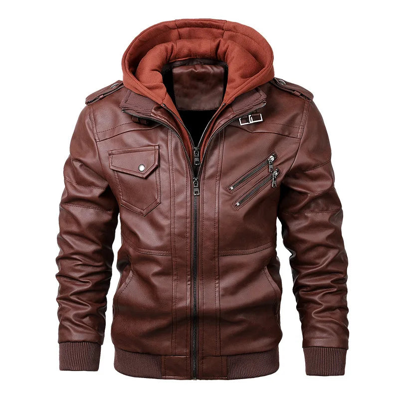 Motorcycle Leather Jackets Casual Fashion Motorcycle Coat Slim Fit Lapel Waterproof Jackets Autumn Anti-wind Leather Coat Male