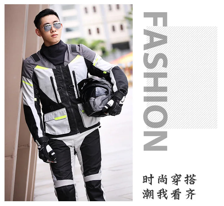 LYSCHY Motorcycle Riding Suit Rally Kit Large Size Drop-proof Waterproof Motorbike Travel Men Four Season Blouson Moto Homme