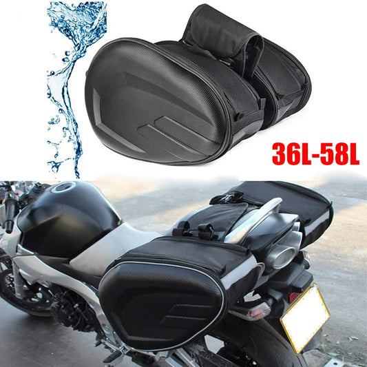 Black 36-58L Motorcycle Saddlebags Waterproof Scooter Tail Luggage Suitcase Saddle Bag Motorbike Side Helmet Riding Travel Bags