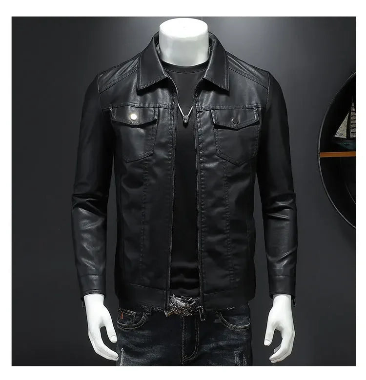 New 2025 Men's Leather Jacket Oversized Slim Motorcycle Biker Suit Autumn/Winter Thickened PU Leathers Waterproof Coat Man