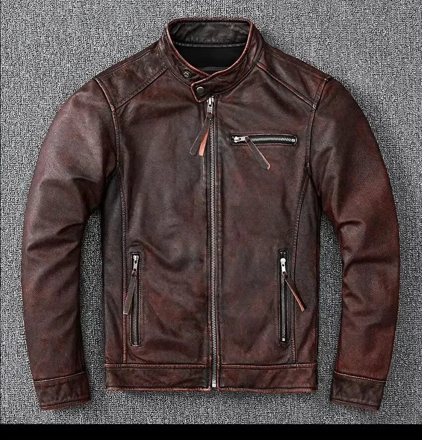 Men's Leather Motorcycle Jacket, Stylish & Sharp Fit, Rugged Biker Design, Free Shipping, Cool & Bold Look for Riders