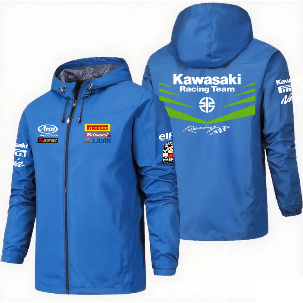 Kawasaki motorcycle assault suit windproof riding suit factory team jacket hooded motorcycle racing suit jacket