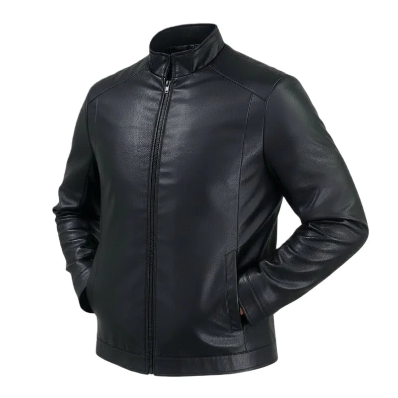 Outdoor Cycling Leather Jacket Warm Windproof Autumn Winter Stand-up Collar Cardigan Long-sleeved Jacket Fitted Motorcycle Suit