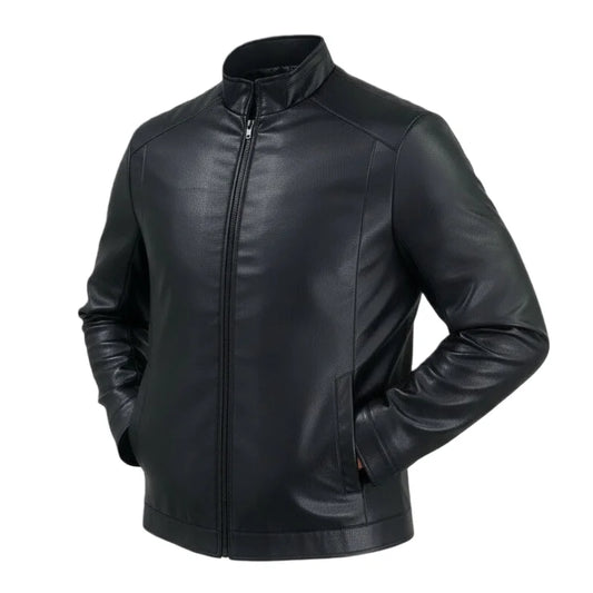 Outdoor Cycling Leather Jacket Warm Windproof Autumn Winter Stand-up Collar Cardigan Long-sleeved Jacket Fitted Motorcycle Suit
