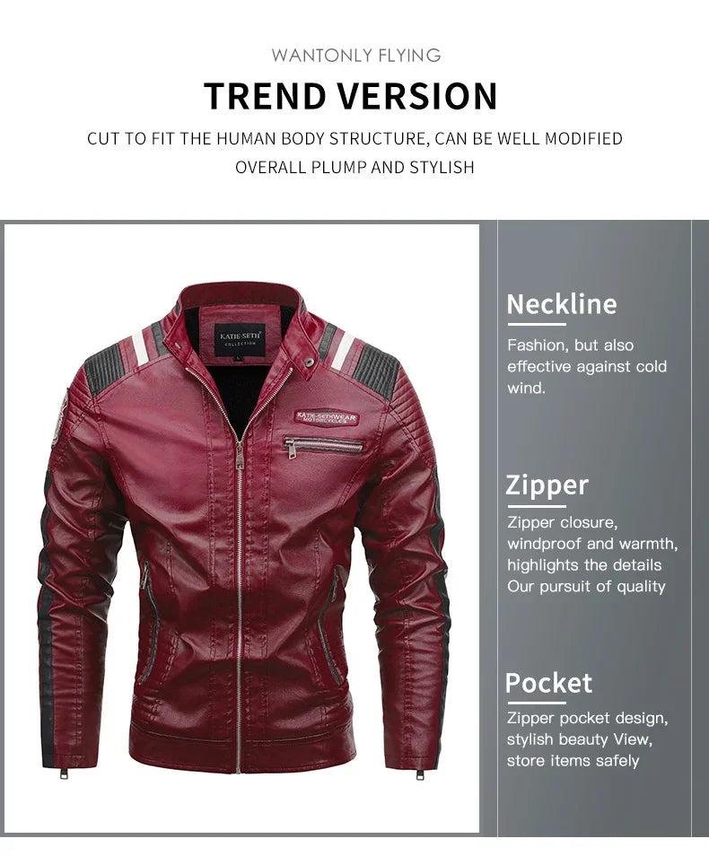 Motorcycle Commuting Racing Suit Men's Outdoor Cycling Coat 2025 Autumn European American Tough Guy Stand Collar Leather Jacket