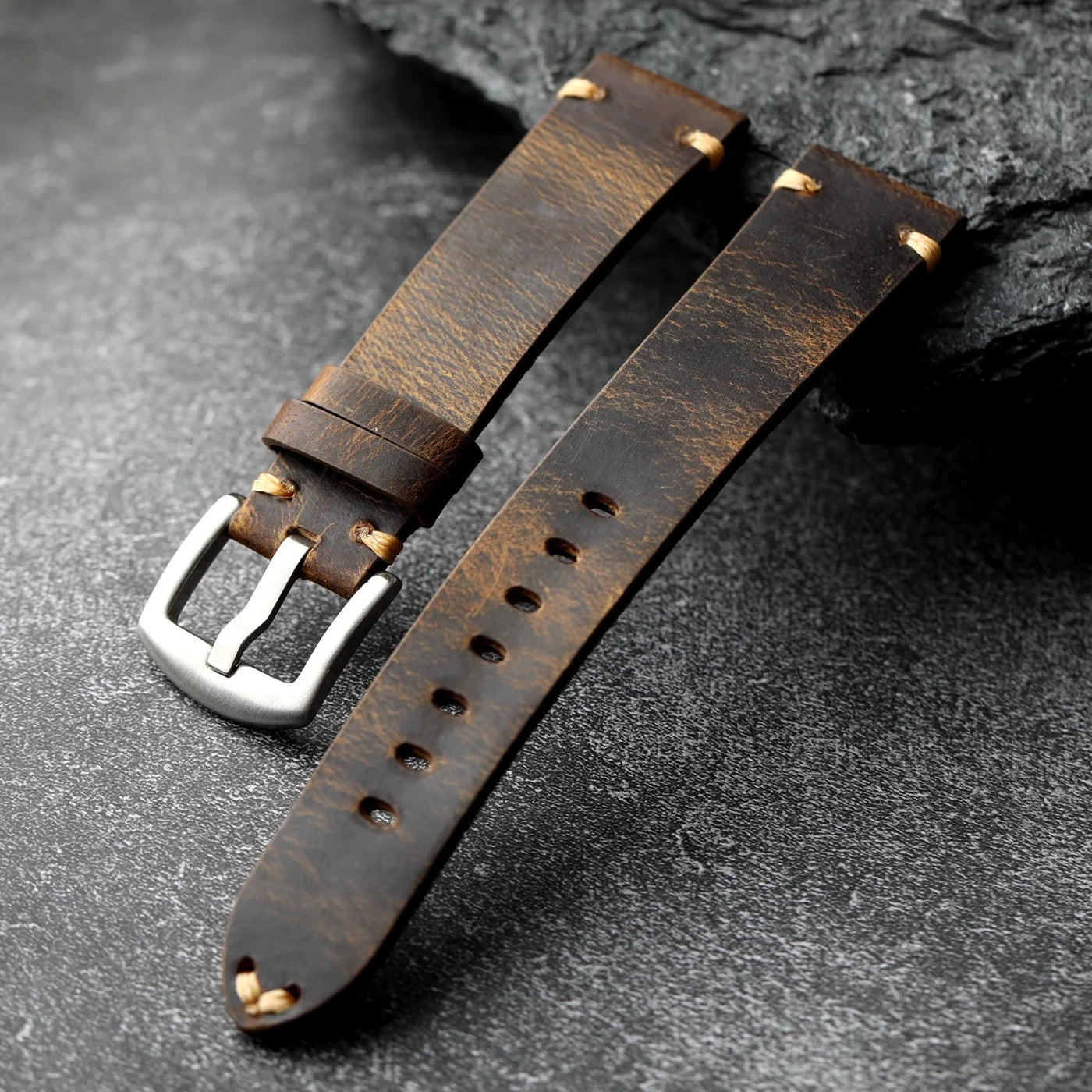 Handmade vintage men's leather strap, 18 19 20 21 22MM brown black soft strap, suitable for mechanical antique sports watches