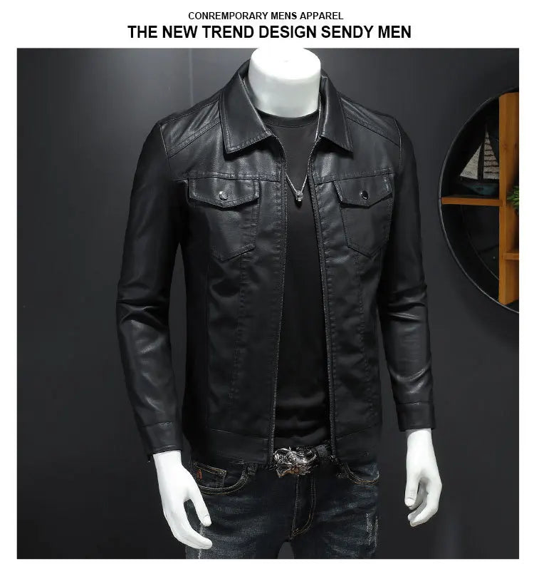New 2025 Men's Leather Jacket Oversized Slim Motorcycle Biker Suit Autumn/Winter Thickened PU Leathers Waterproof Coat Man
