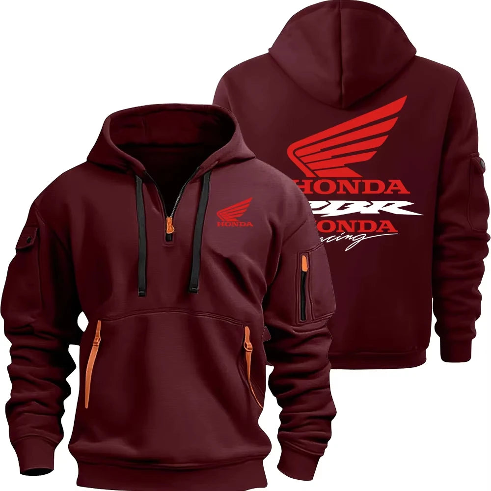 Honda Motorcycle Fashion Hoodie for Men Sweatshirt Honda Logo Racing Suit Hooded Zip Top and Pockets