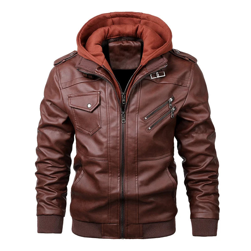 Motorcycle Leather Jackets Casual Fashion Motorcycle Coat Slim Fit Lapel Waterproof Jackets Autumn Anti-wind Leather Coat Male