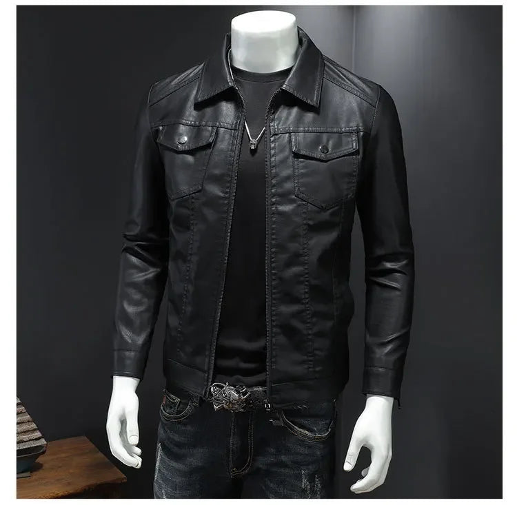New 2025 Men's Leather Jacket Oversized Slim Motorcycle Biker Suit Autumn/Winter Thickened PU Leathers Waterproof Coat Man