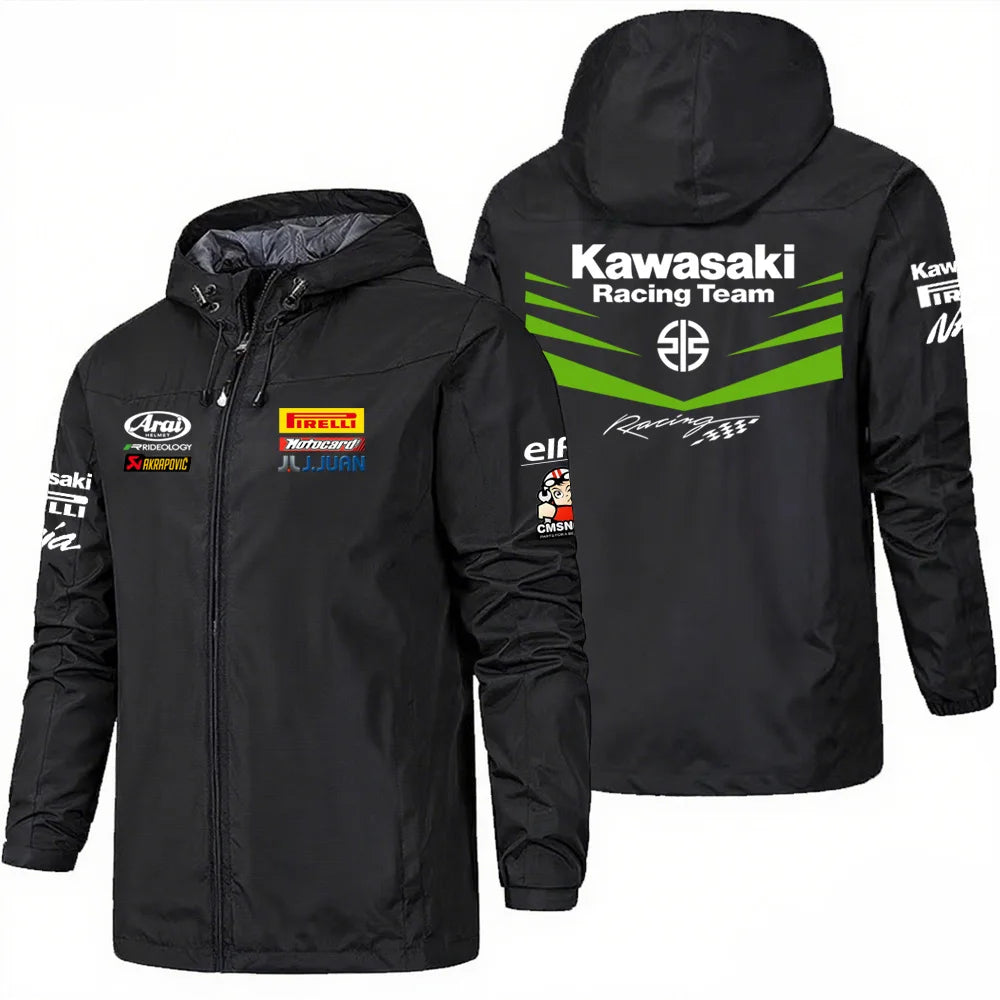 Kawasaki motorcycle assault suit windproof riding suit factory team jacket hooded motorcycle racing suit jacket