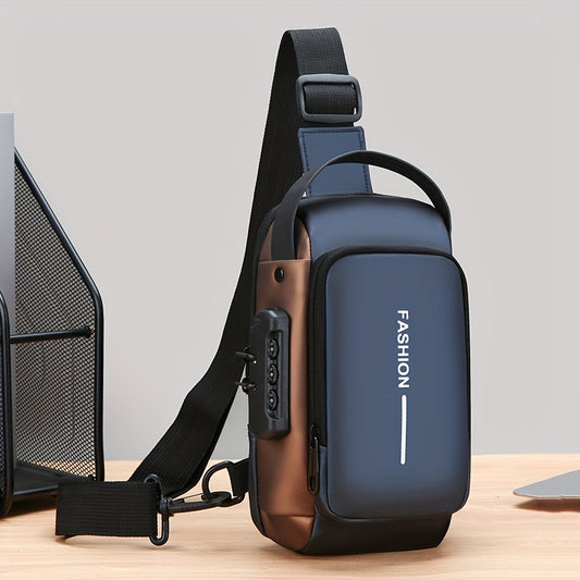 A Simple Crossbody Bag for Women, Featuring a Motorcycle Style And a Shoulder Strap with a Combination Lock.