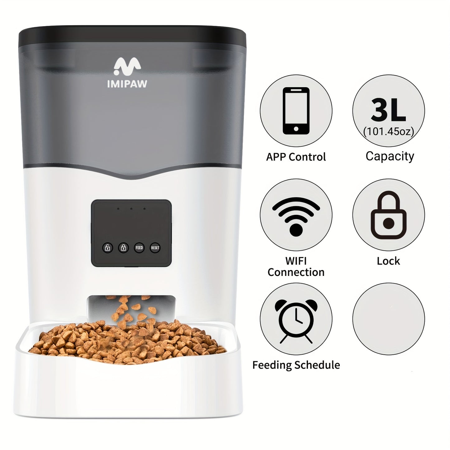 IMIPAW 3L Smart WiFi Pet Feeder - Automatic Cat & Dog Food Dispenser with App Control, Up to 20 Meals per Day, USB-Powered
