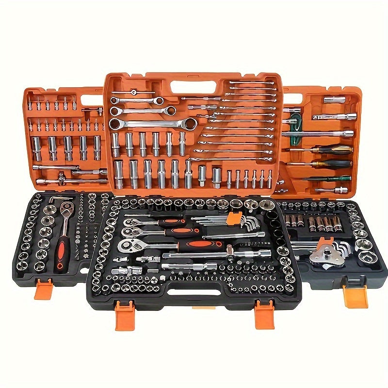 151-Piece/53-Piece Professional Automotive Tool Set with Chrome Vanadium Steel Ratcheting Wrenches and Screwdriver Kit, Suitable for Car, Motorcycle, and Bicycle Maintenance - Stainless Steel Auto Repair Tools
