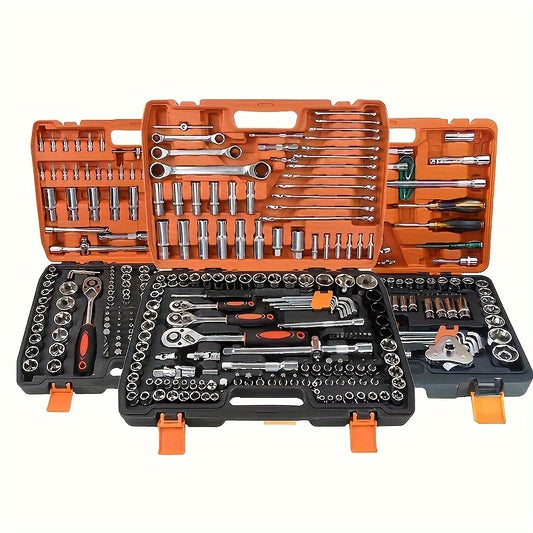 151-Piece/53-Piece Professional Automotive Tool Set with Chrome Vanadium Steel Ratcheting Wrenches and Screwdriver Kit, Suitable for Car, Motorcycle, and Bicycle Maintenance - Stainless Steel Auto Repair Tools