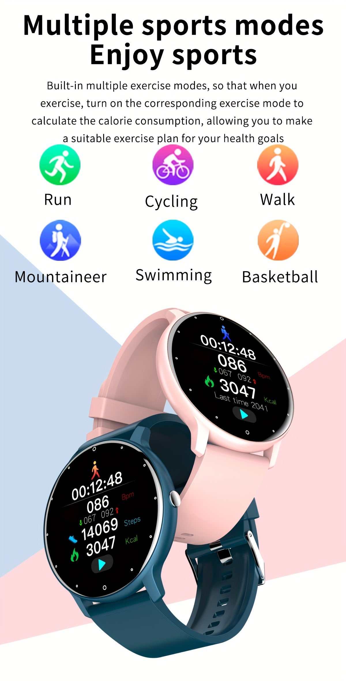 Smart Watches, Men's Sport Multifunction Waterproof Full Touch Screen Smartwatch For Android IOS