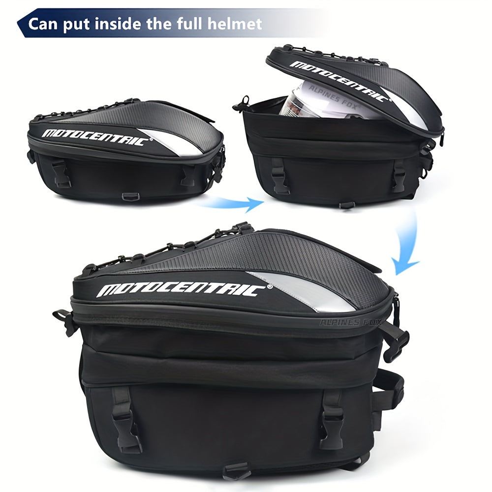 MOTOCENTRIC Waterproof Motorcycle Tail Bag Multi-functional Durable Rear Seat Bag 37L High Capacity Rider Helmet Backpack