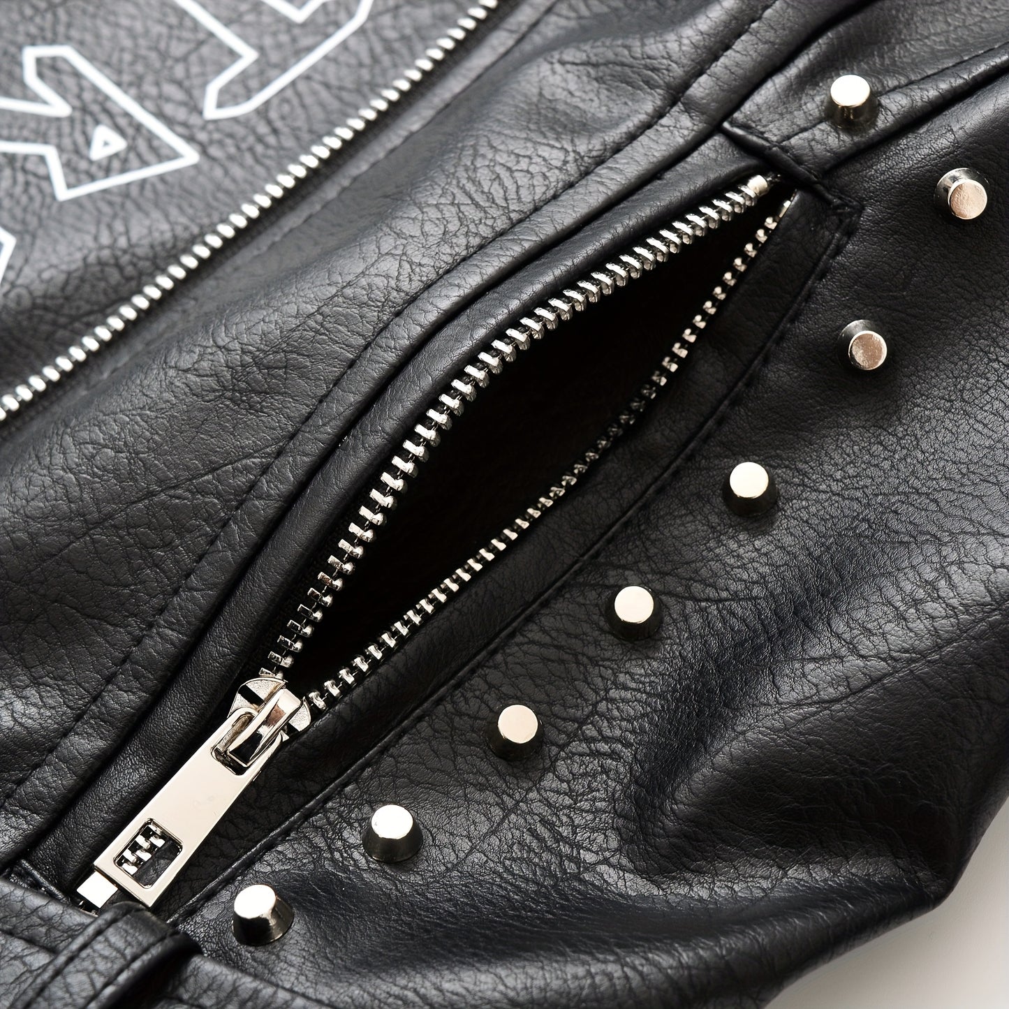 Women'S Black Faux Leather Jacket with "" & "STRUGGLE" Print, Motorcycle-Inspired Streetwear, Zipper Front, Shoulder Pads, and Decorative Studded Details - Spring/Fall Casual Style, Motorcycle Jacket, Spring Outerwear, Edgy F