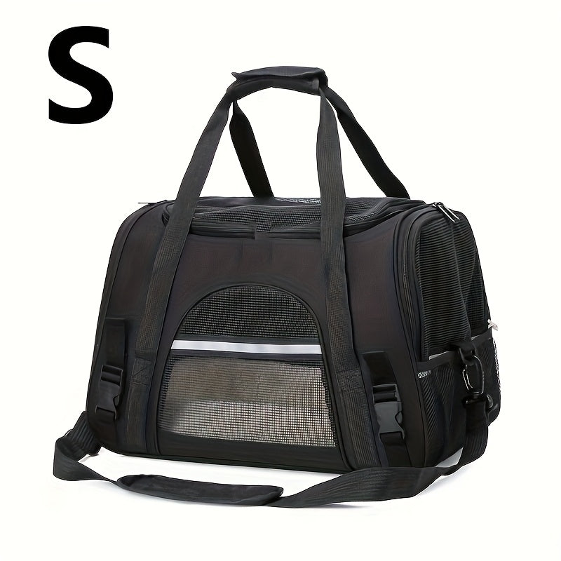 Portable Cat Carrier with Plush Mat - Large Capacity Breathable Travel Bag for Pet Outings, Zipper Closure, Ventilated Mesh & Soft Lining, Secure Straps for Car & Outdoor Use, Cat Travel Carrier, Secure Latching System