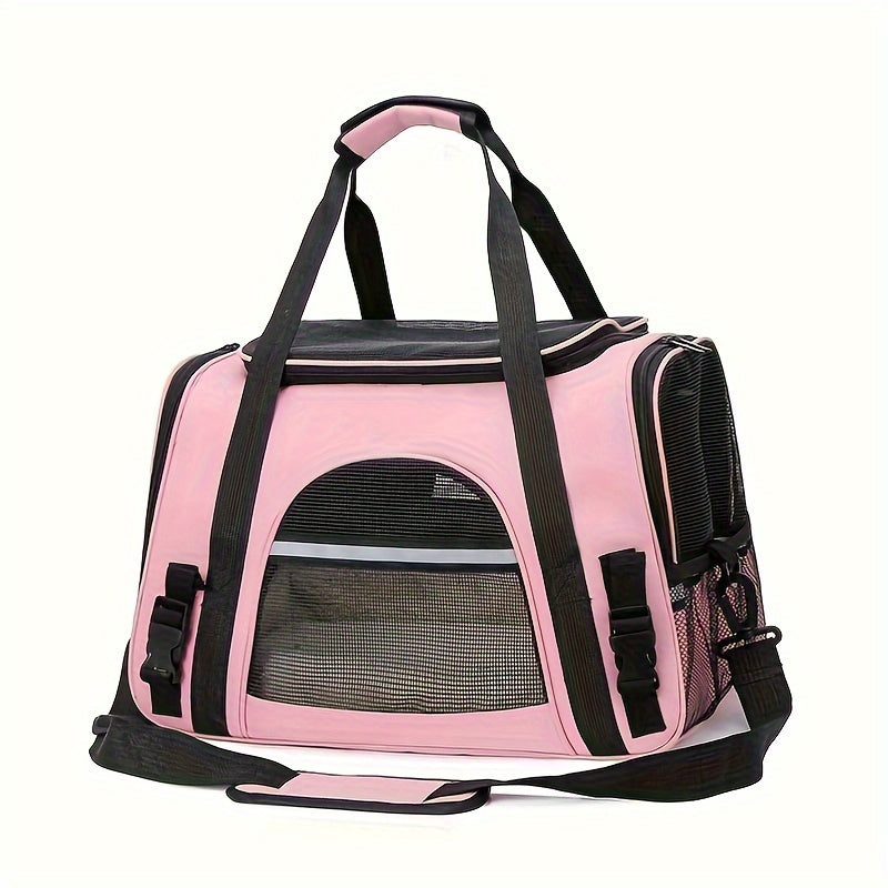 Portable Cat Carrier with Plush Mat - Large Capacity Breathable Travel Bag for Pet Outings, Zipper Closure, Ventilated Mesh & Soft Lining, Secure Straps for Car & Outdoor Use, Cat Travel Carrier, Secure Latching System