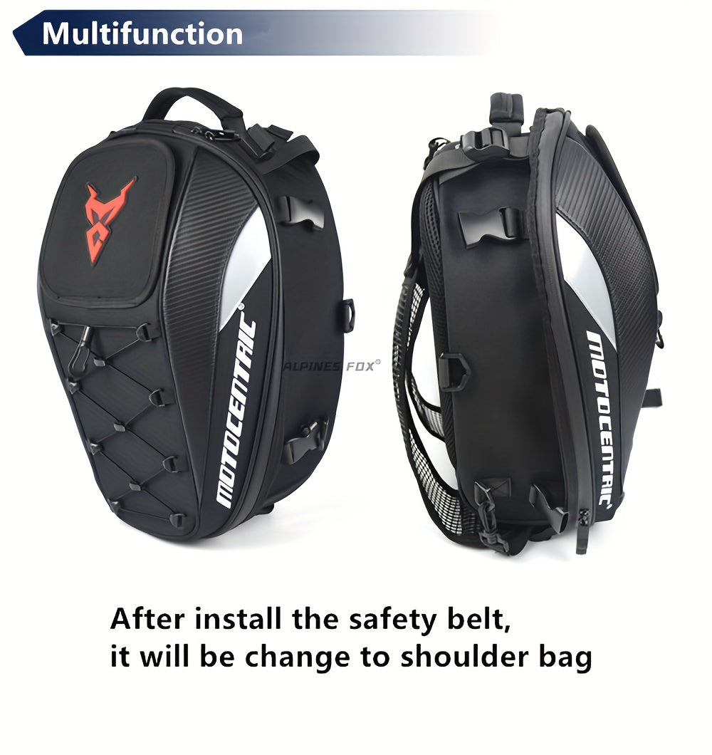 MOTOCENTRIC Waterproof Motorcycle Tail Bag Multi-functional Durable Rear Seat Bag 37L High Capacity Rider Helmet Backpack