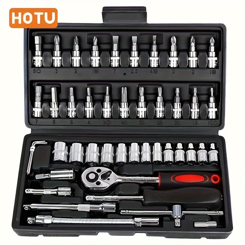 1pc, Complete Car Repair Tool Set - Durable Carbon Steel, Multifunctional Car and Motorcycle Maintenance Set, Including Ratchet Wrench and Screwdriver Mechanic Tool Set Car Repair Tool Kit