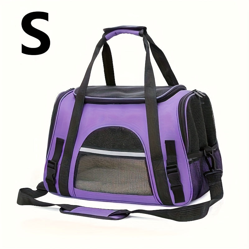 Portable Cat Carrier with Plush Mat - Large Capacity Breathable Travel Bag for Pet Outings, Zipper Closure, Ventilated Mesh & Soft Lining, Secure Straps for Car & Outdoor Use, Cat Travel Carrier, Secure Latching System