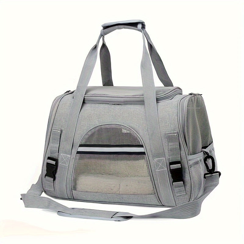 Portable Cat Carrier with Plush Mat - Large Capacity Breathable Travel Bag for Pet Outings, Zipper Closure, Ventilated Mesh & Soft Lining, Secure Straps for Car & Outdoor Use, Cat Travel Carrier, Secure Latching System