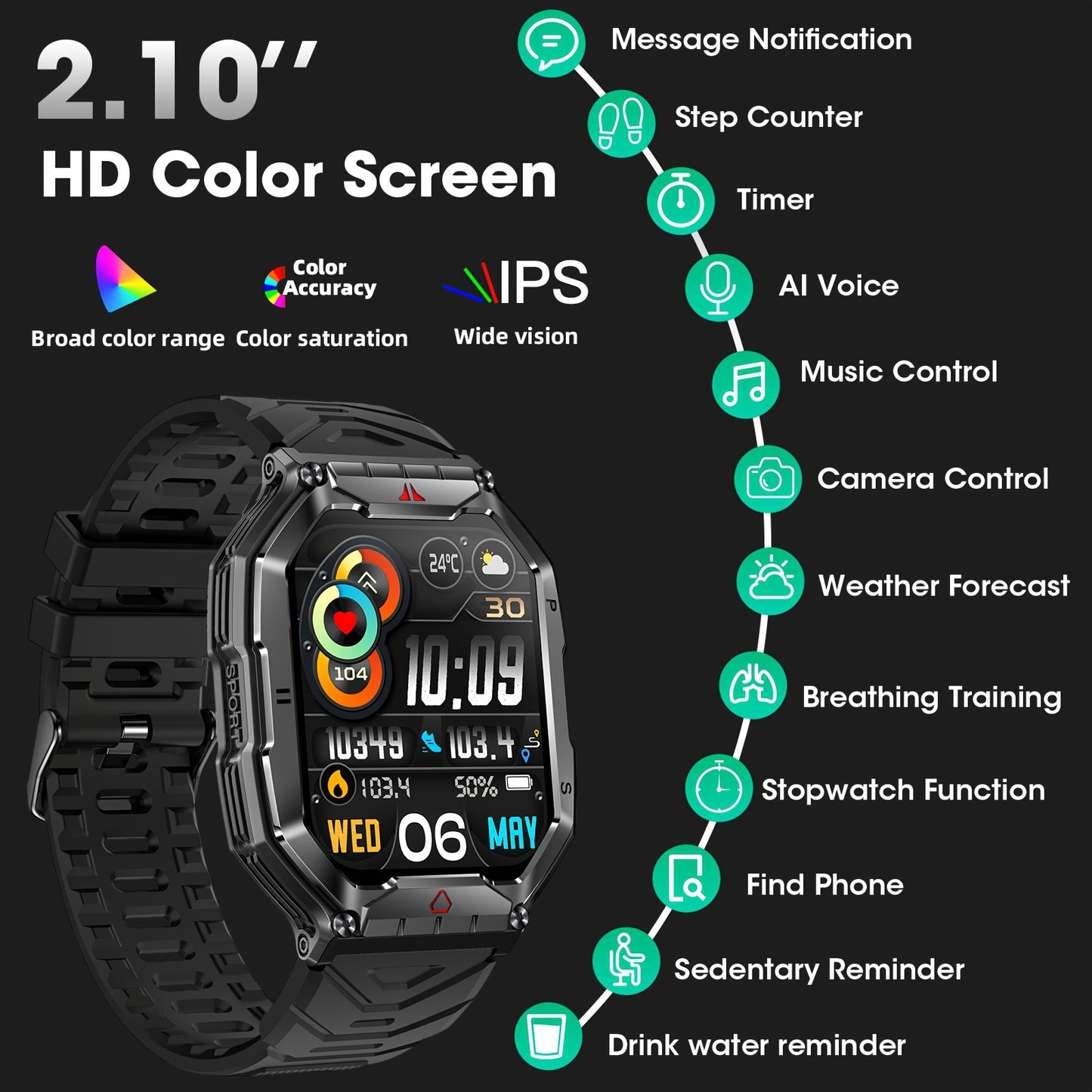 Ultra-clear Large-screen Smart Watch, Battery Life, Magnetic Charging, Hundreds Of Sports Mndreds Of Sportodes, With Flashlight, Wireless Calls, Built-in Altitude Compass, For Men And Women
