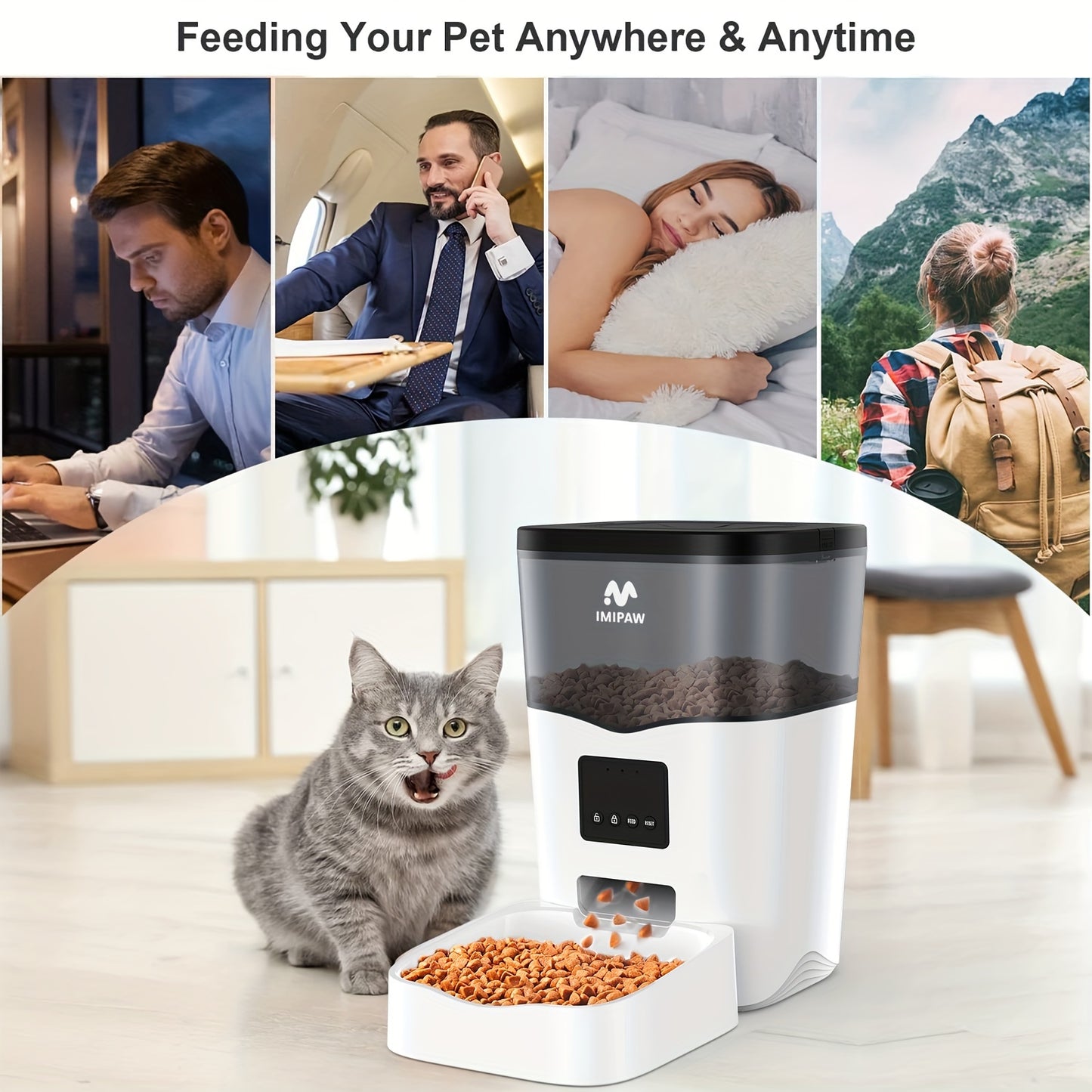 IMIPAW 3L Smart WiFi Pet Feeder - Automatic Cat & Dog Food Dispenser with App Control, Up to 20 Meals per Day, USB-Powered