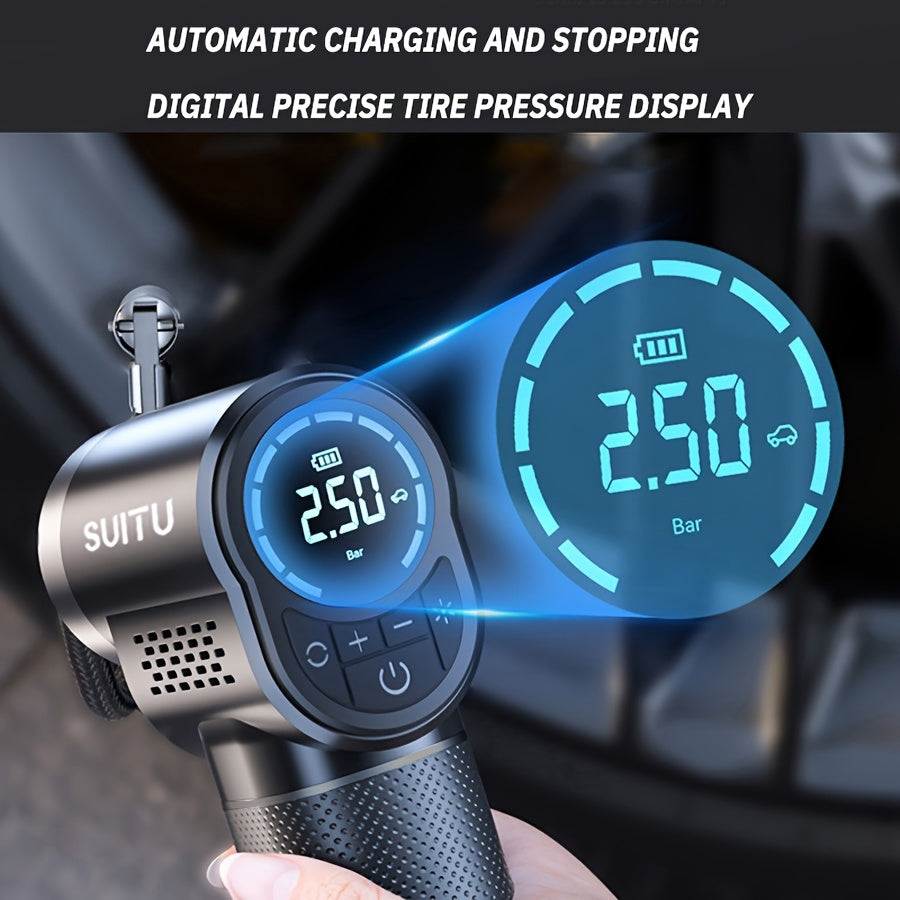 150PSI Handheld Air Compressor Electric Wireless Portable Tire Inflator Pump Digital Display LED Lighting, For Car Motorcycle Bicycle Balls