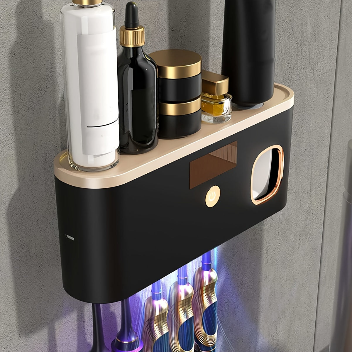 1pc Smart Toothbrush Sanitizer Holder with UV Sterilization, Wall-Mounted Non-Drilling Toothbrush Organizer, Mold Eliminator, Unscented, USB Rechargeable Lithium Battery, 1200mAh Capacity