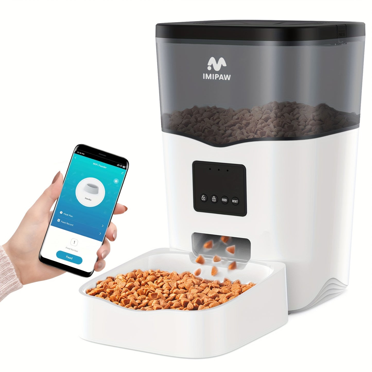 IMIPAW 3L Smart WiFi Pet Feeder - Automatic Cat & Dog Food Dispenser with App Control, Up to 20 Meals per Day, USB-Powered